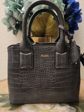 Aldo Charcoal Croc-Embossed Mini Bag